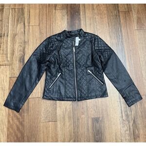 New York & Company Quilted Faux Leather Motorcycle Style Jacket Women's Size L